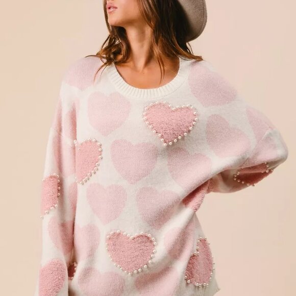 BiBi Heart Pattern Sweater with Pearl Detail - Picture 8 of 16